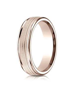 Benchmark 14K Rose Gold 6mm Comfort-Fit Multi Milgrain Center High Polish Round Edge Design Wedding Band