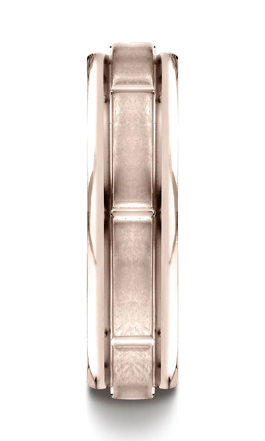 Benchmark 14K Rose Gold 6mm Comfort-Fit Satin-Finish 8 Center Cuts and Round Edge Carved Design Ring