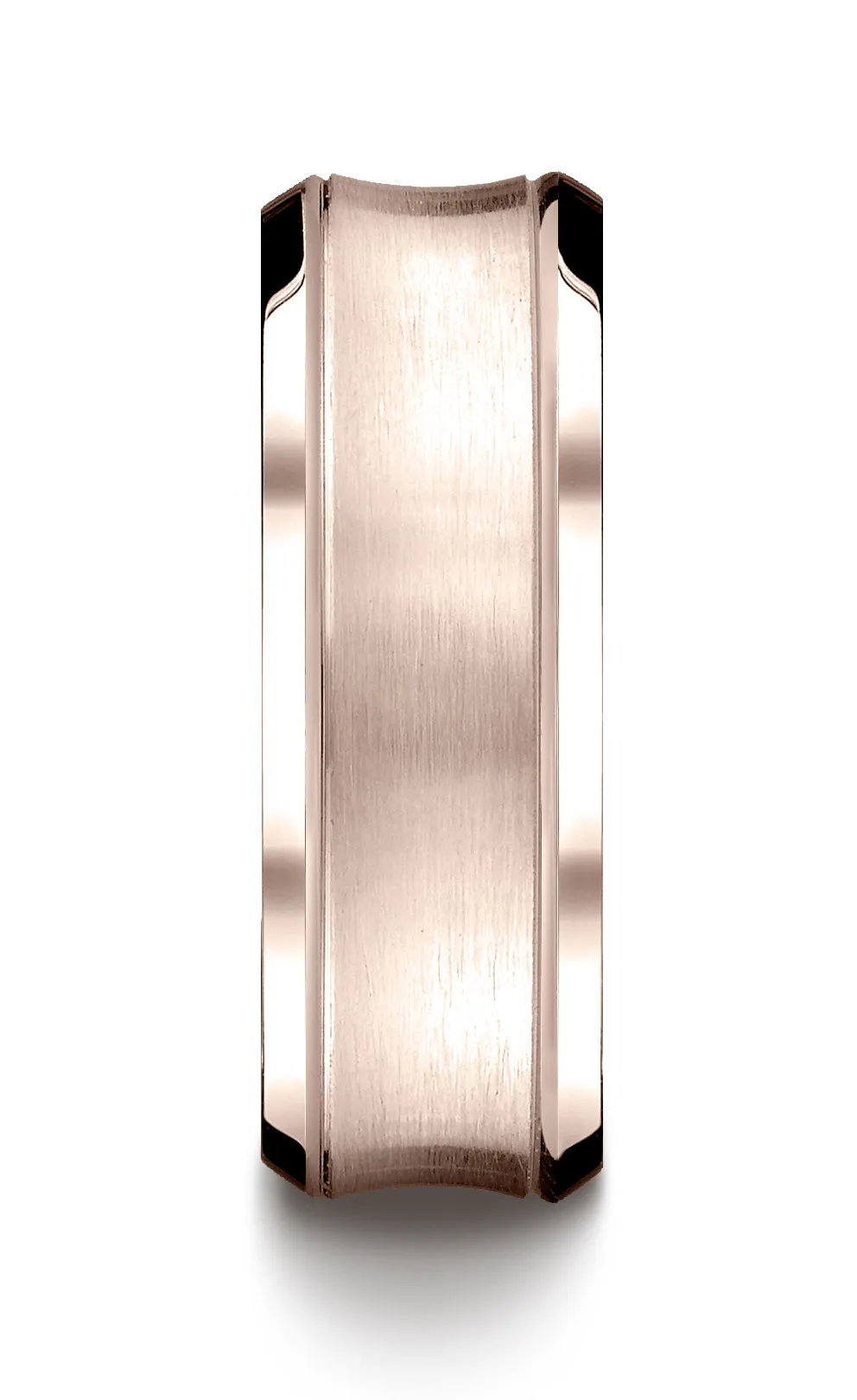 Benchmark 14K Rose Gold 7.5mm Comfort-Fit Satin-Finished Concave Beveled Edge Design Wedding Band Ring