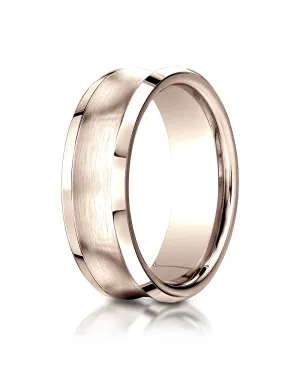 Benchmark 14K Rose Gold 7.5mm Comfort-Fit Satin-Finished Concave Beveled Edge Design Wedding Band Ring