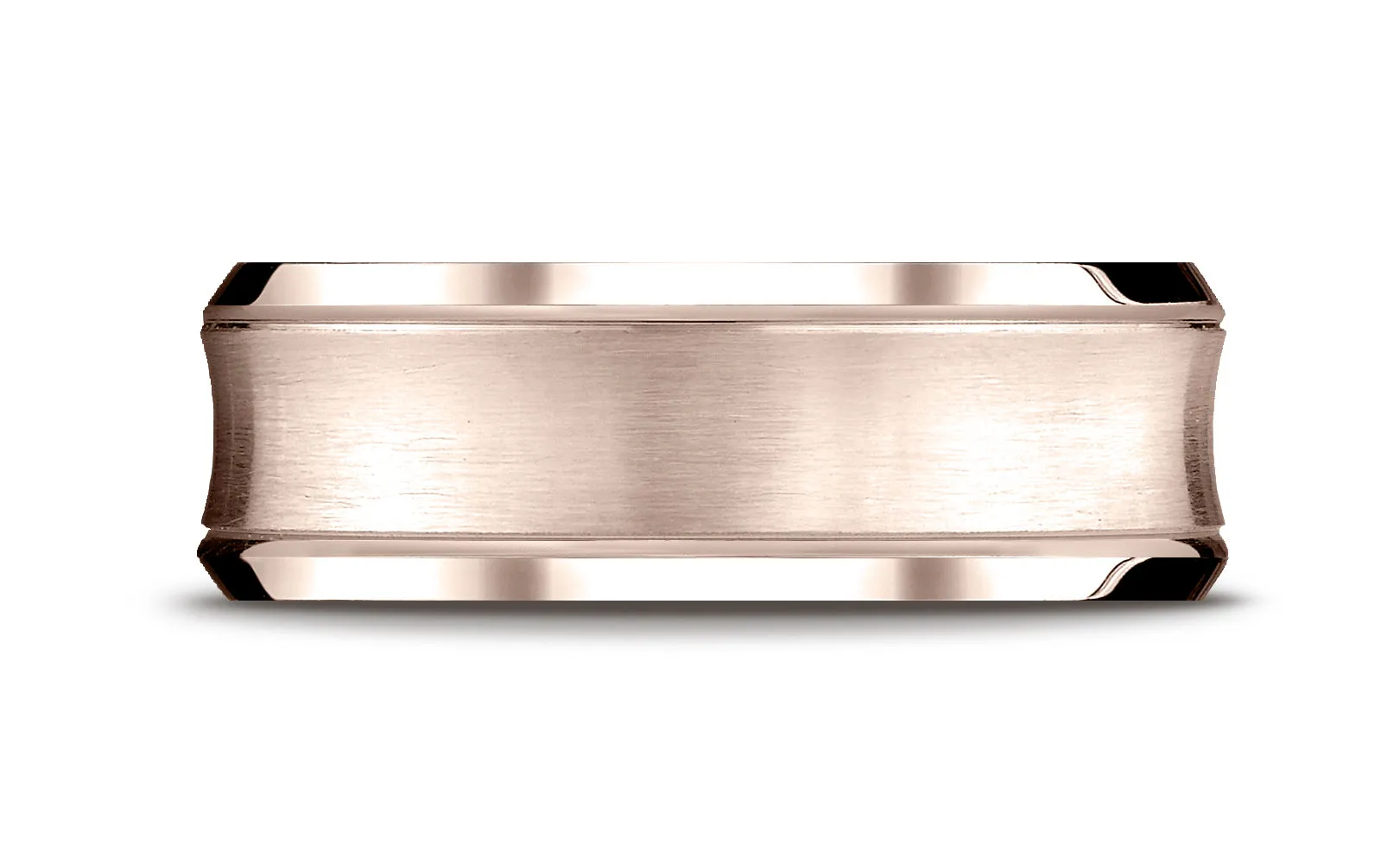 Benchmark 14K Rose Gold 7.5mm Comfort-Fit Satin-Finished Concave Beveled Edge Design Wedding Band Ring