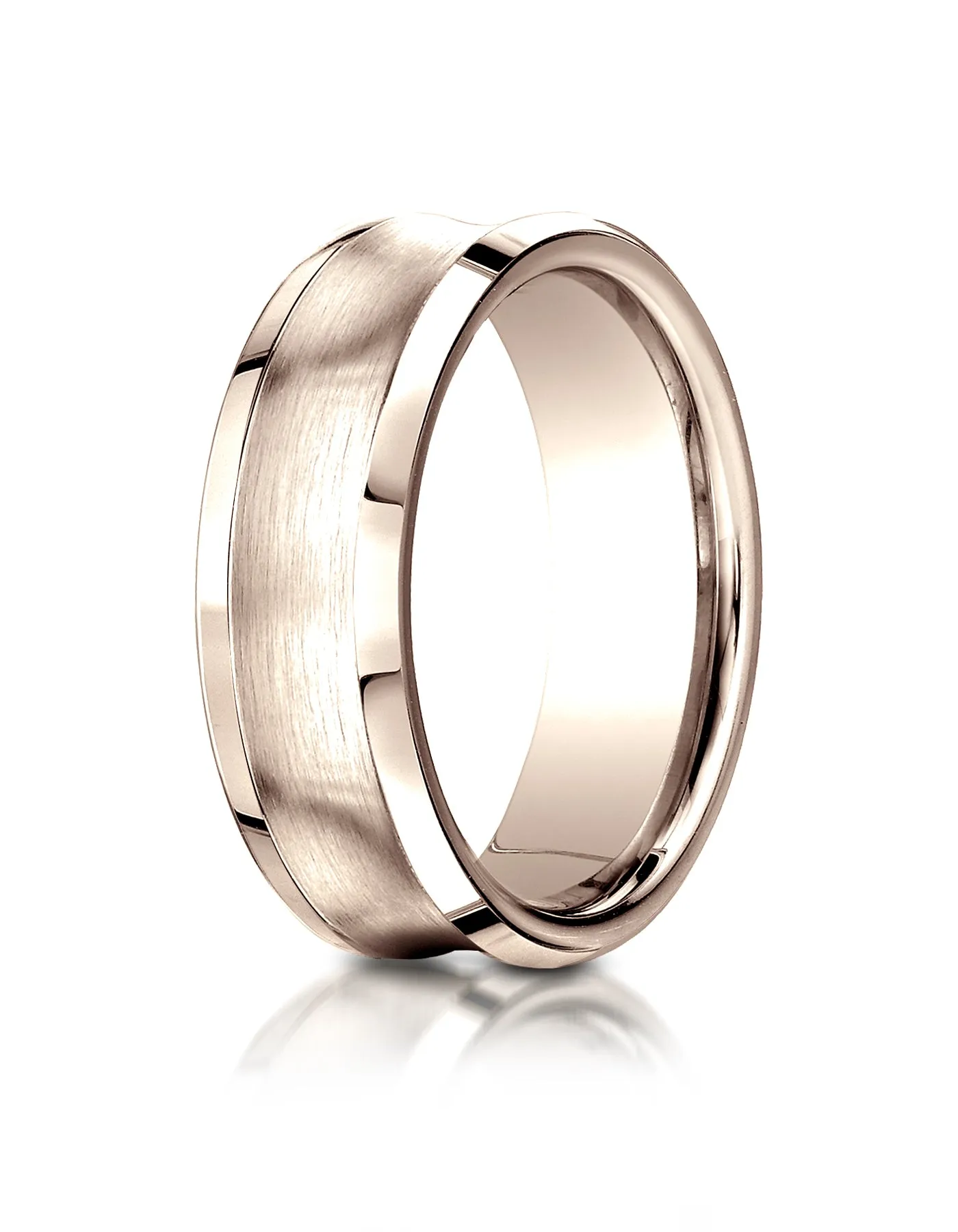 Benchmark 14K Rose Gold 7.5mm Comfort-Fit Satin-Finished Concave Beveled Edge Design Wedding Band Ring
