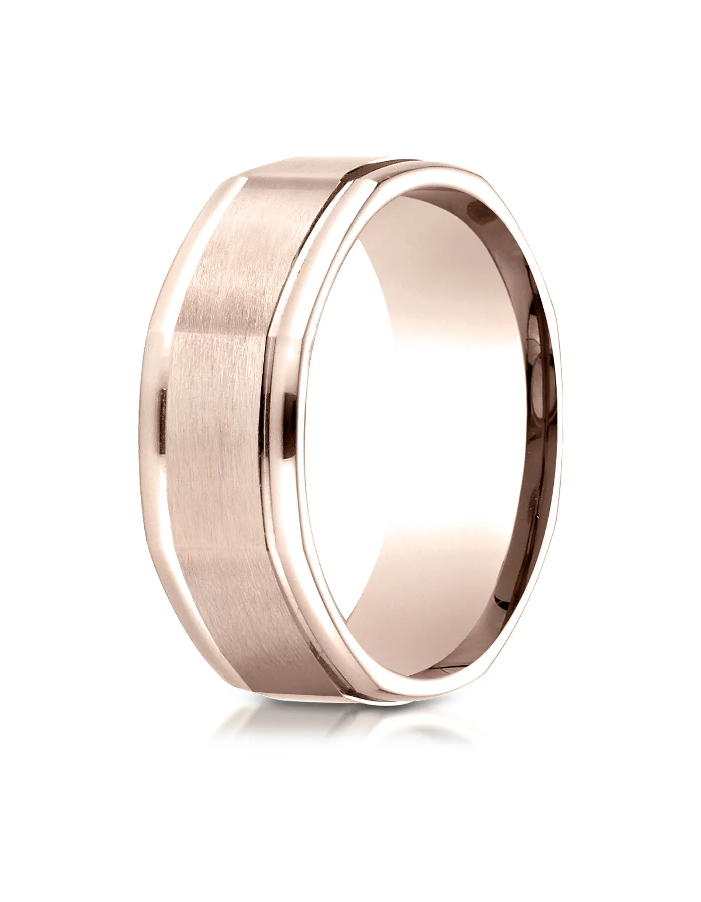 Benchmark 14K Rose Gold Comfort-Fit 8mm Round Edge Satin Finish Octagonal Design Wedding Band Ring