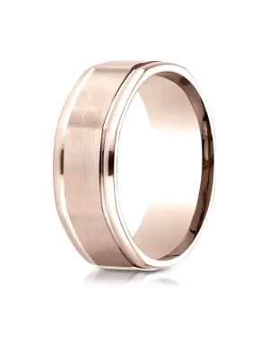 Benchmark 14K Rose Gold Comfort-Fit 8mm Round Edge Satin Finish Octagonal Design Wedding Band Ring