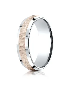 Benchmark 14k Two-Toned Gold 6mm Comfort-Fit Hammer Finish Beveled Edge Design Band, (Sizes 6-13)