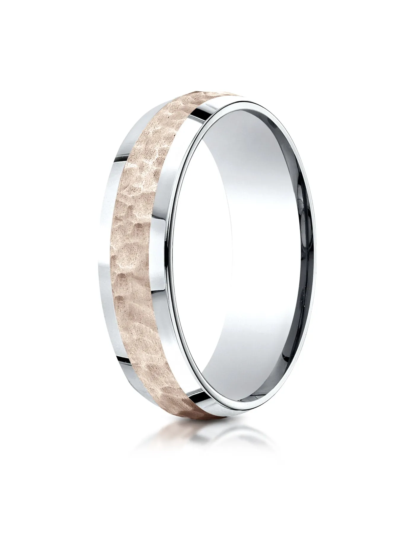 Benchmark 14k Two-Toned Gold 6mm Comfort-Fit Hammer Finish Beveled Edge Design Band, (Sizes 6-13)