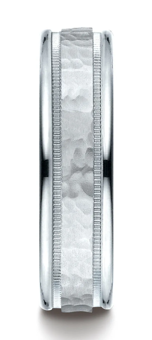 Benchmark 14K White Gold 6mm Comfort-Fit High Polished Squared Edge Carved Design Wedding Band Ring