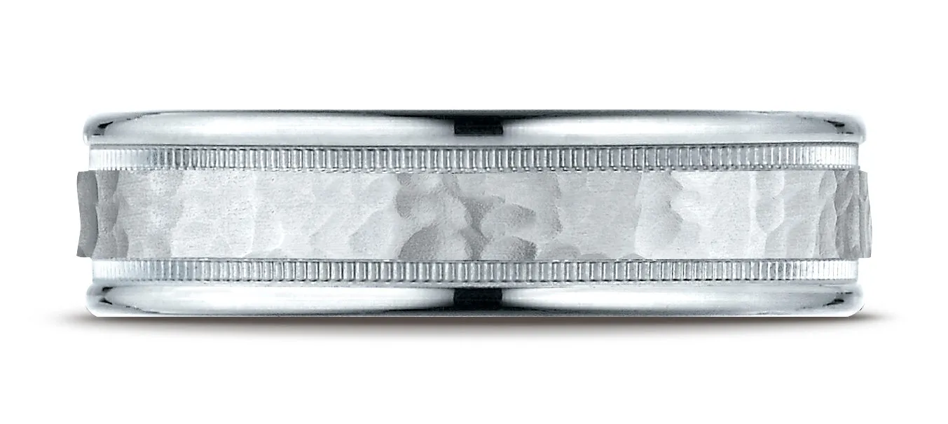 Benchmark 14K White Gold 6mm Comfort-Fit High Polished Squared Edge Carved Design Wedding Band Ring