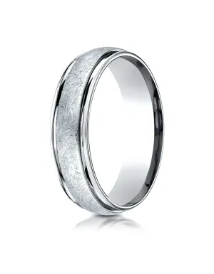 Benchmark 14K White Gold 6mm Comfort-Fit Swirl-Finished Carved Design Wedding Band Ring