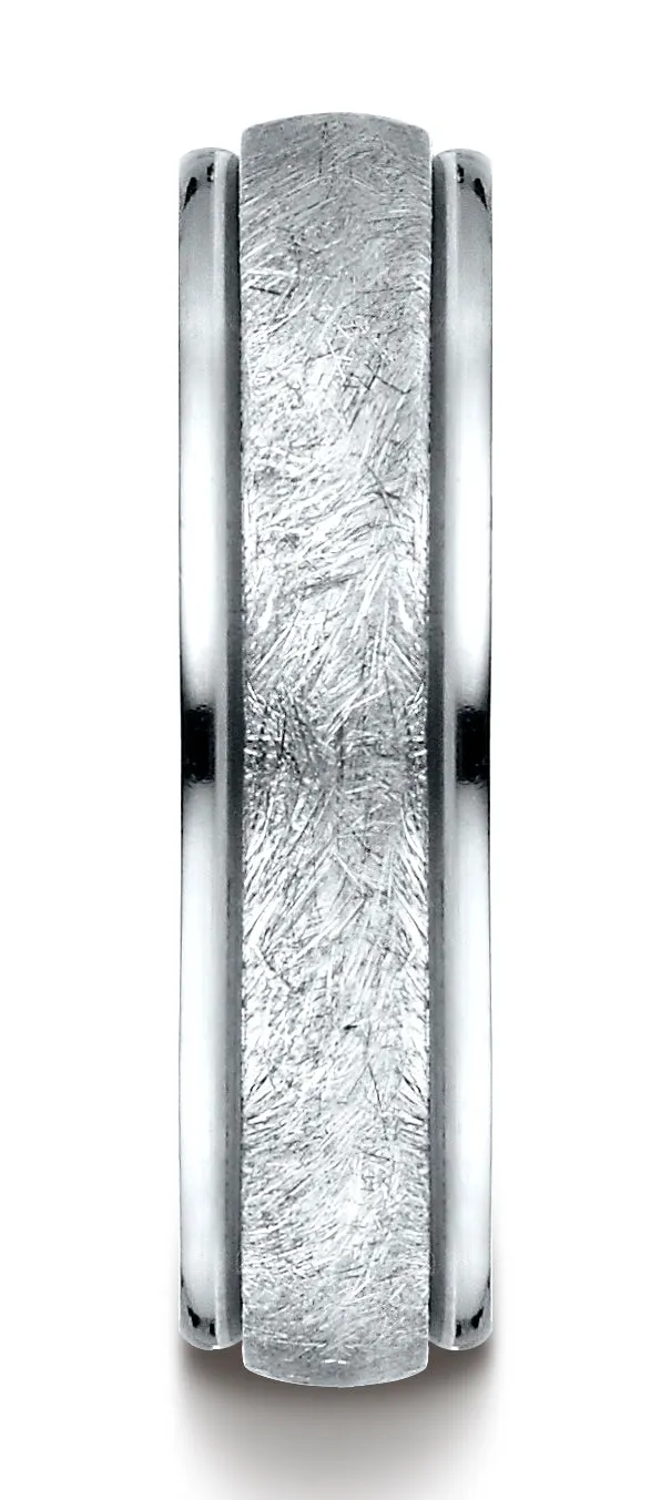 Benchmark 14K White Gold 6mm Comfort-Fit Swirl-Finished Carved Design Wedding Band Ring