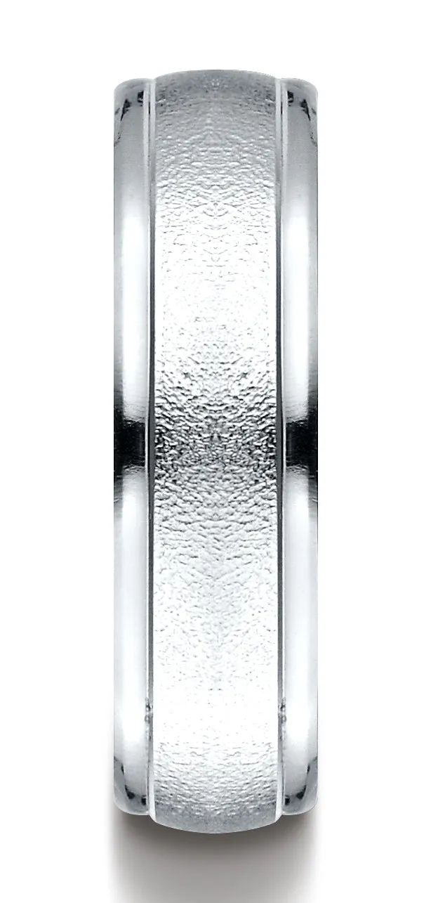 Benchmark 14K White Gold 6mm Comfort-Fit Wired-Finished with Round Edge Carved Design Wedding Band Ring