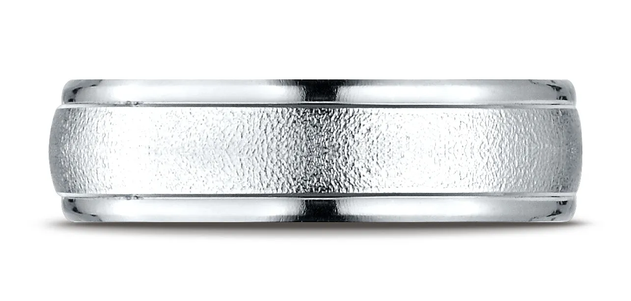 Benchmark 14K White Gold 6mm Comfort-Fit Wired-Finished with Round Edge Carved Design Wedding Band Ring