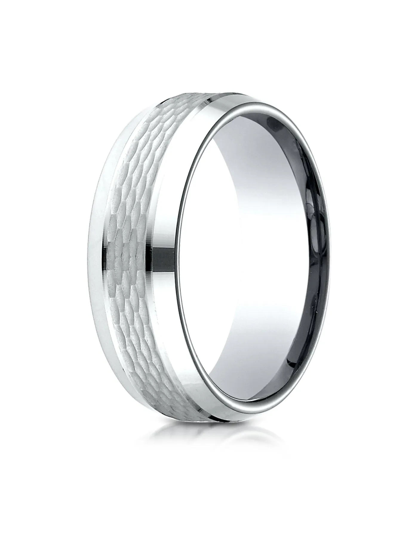 Benchmark 14K White Gold 7.5mm Comfort-Fit Chain Link Center with High Polish Beveled Edge Design band