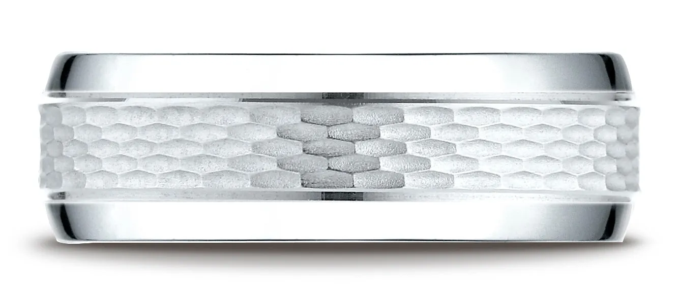 Benchmark 14K White Gold 7.5mm Comfort-Fit Chain Link Center with High Polish Beveled Edge Design band
