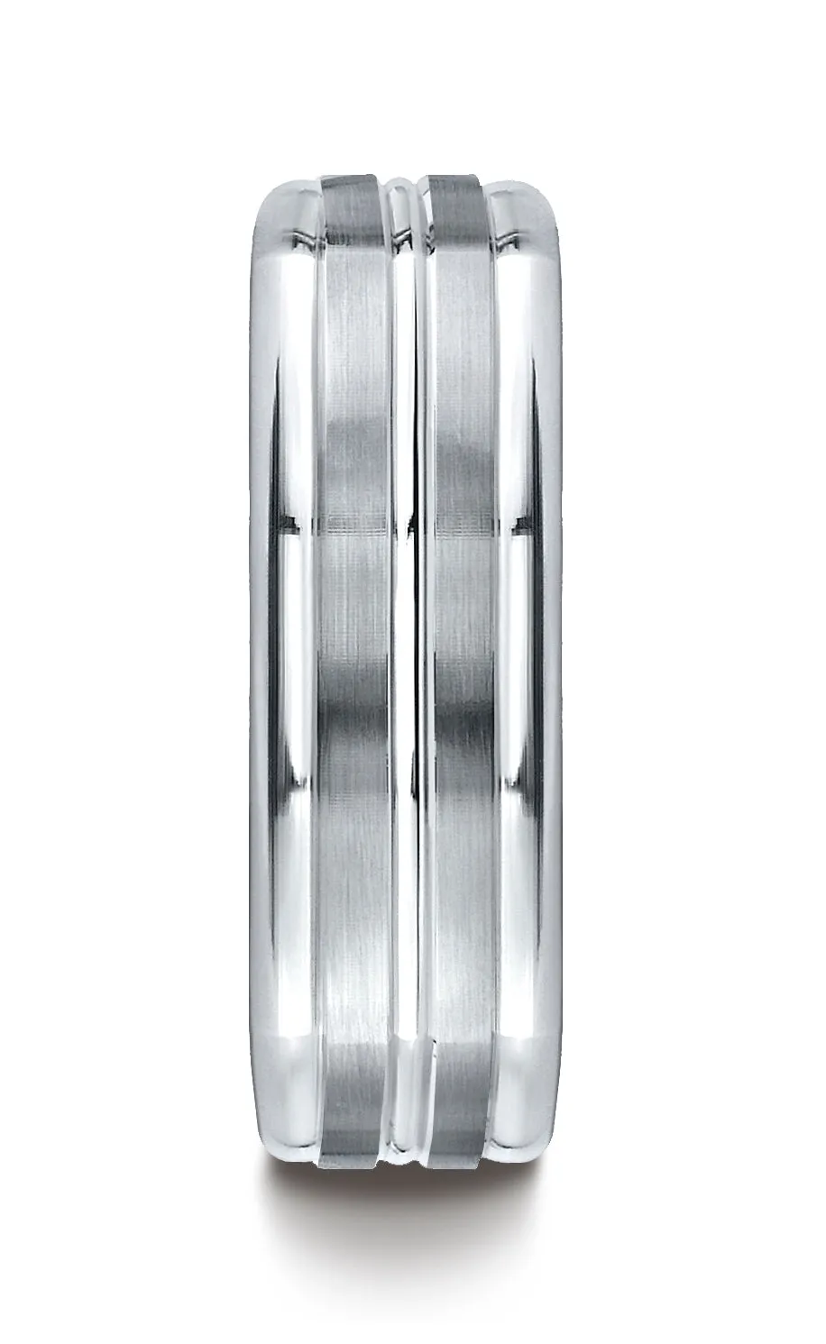 Benchmark 14K White Gold 7mm Comfort-Fit Satin-Finished Center Cut Four-Sided Carved Design Wedding Band
