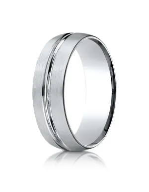 Benchmark 14k White Gold 7mm Comfort-Fit Satin-Finished w/ High Polish Center Cut Carved Design Band