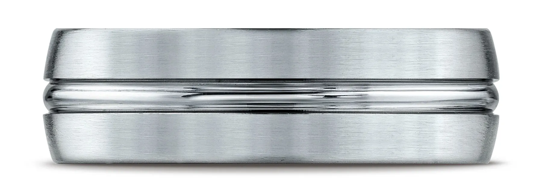 Benchmark 14k White Gold 7mm Comfort-Fit Satin-Finished w/ High Polish Center Cut Carved Design Band