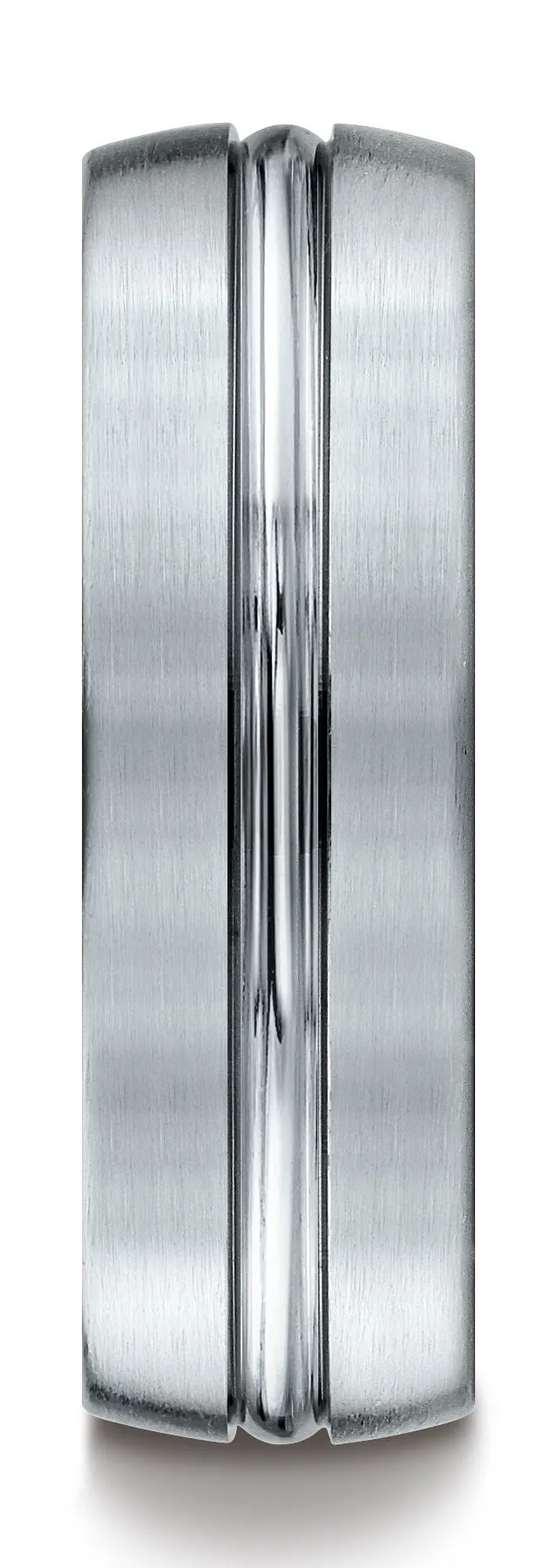 Benchmark 14k White Gold 7mm Comfort-Fit Satin-Finished w/ High Polish Center Cut Carved Design Band