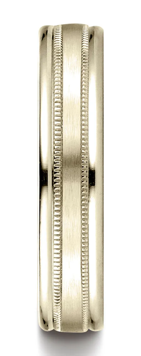 Benchmark 14K Yellow Gold 4mm Comfort-Fit with a Round Edge and Milgrain Carved Design Wedding Band Ring