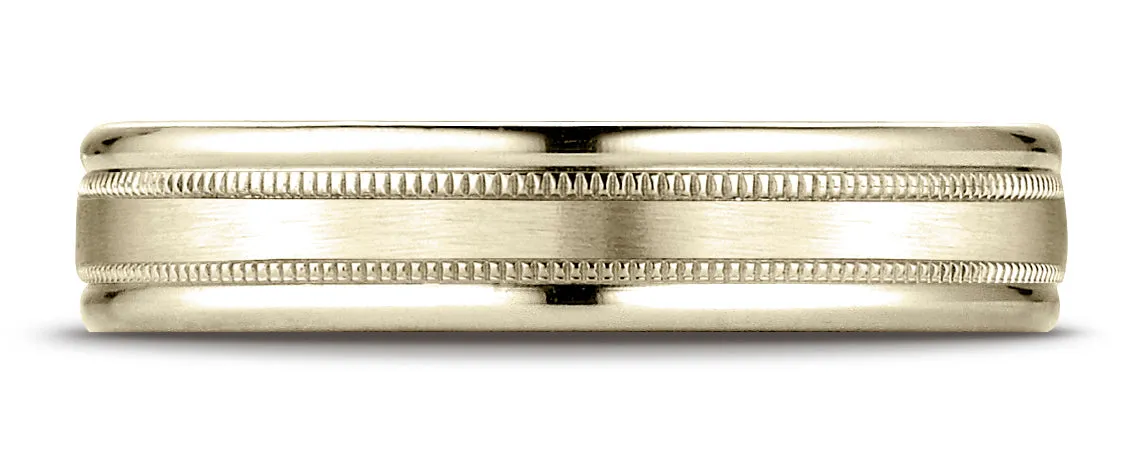 Benchmark 14K Yellow Gold 4mm Comfort-Fit with a Round Edge and Milgrain Carved Design Wedding Band Ring