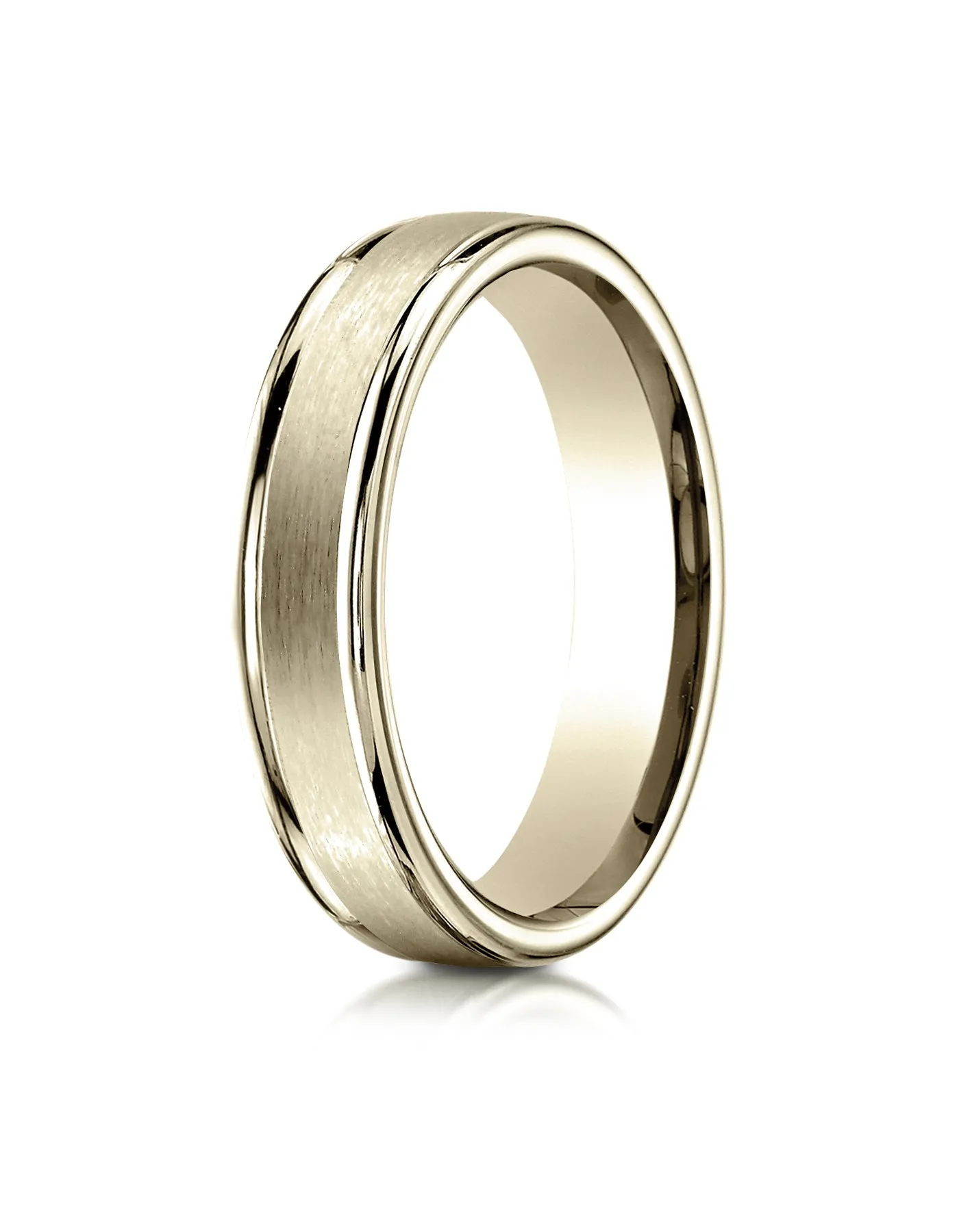 Benchmark 14K Yellow Gold 4mm Comfort-Fit with High Polished Round Edge Carved Design Wedding Band Ring