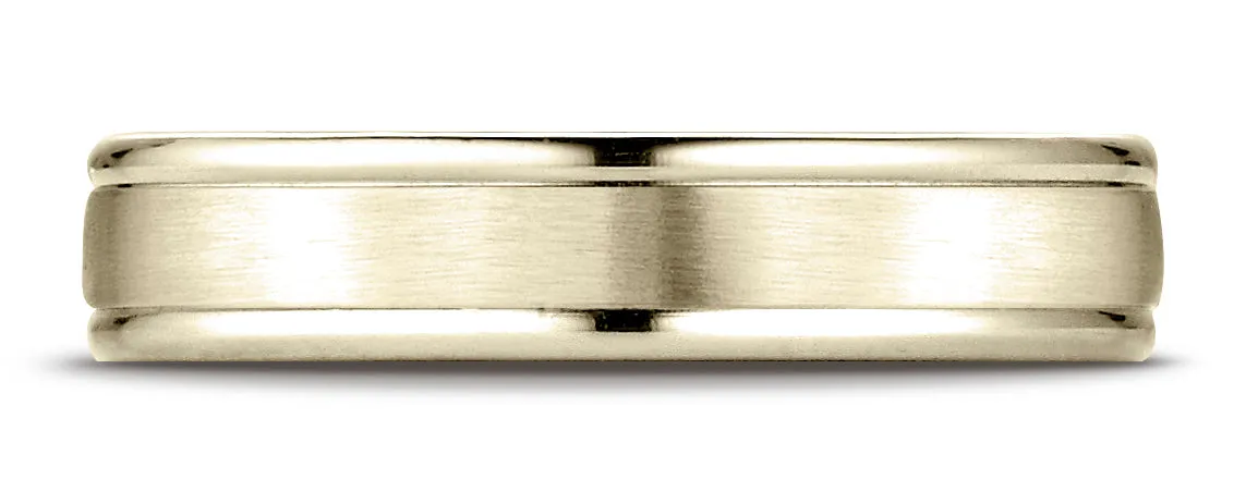 Benchmark 14K Yellow Gold 4mm Comfort-Fit with High Polished Round Edge Carved Design Wedding Band Ring