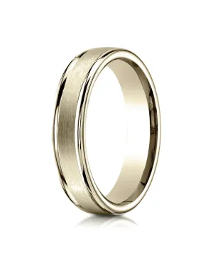Benchmark 14K Yellow Gold 4mm Comfort-Fit with High Polished Round Edge Carved Design Wedding Band Ring