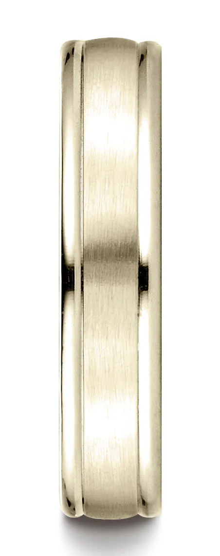 Benchmark 14K Yellow Gold 4mm Comfort-Fit with High Polished Round Edge Carved Design Wedding Band Ring