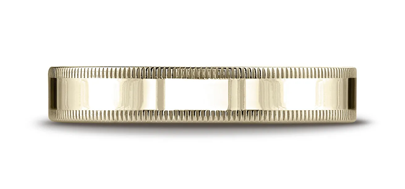 Benchmark 14K Yellow Gold 4mm Flat Comfort-Fit Wedding Band Ring with Milgrain (Sizes 4 - 15 )