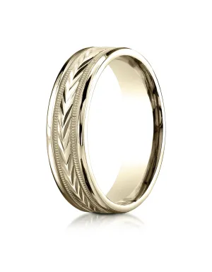 Benchmark 14K Yellow Gold 6mm Comfort-Fit Harvest of Love Round Edge Carved Design Wedding Band Ring
