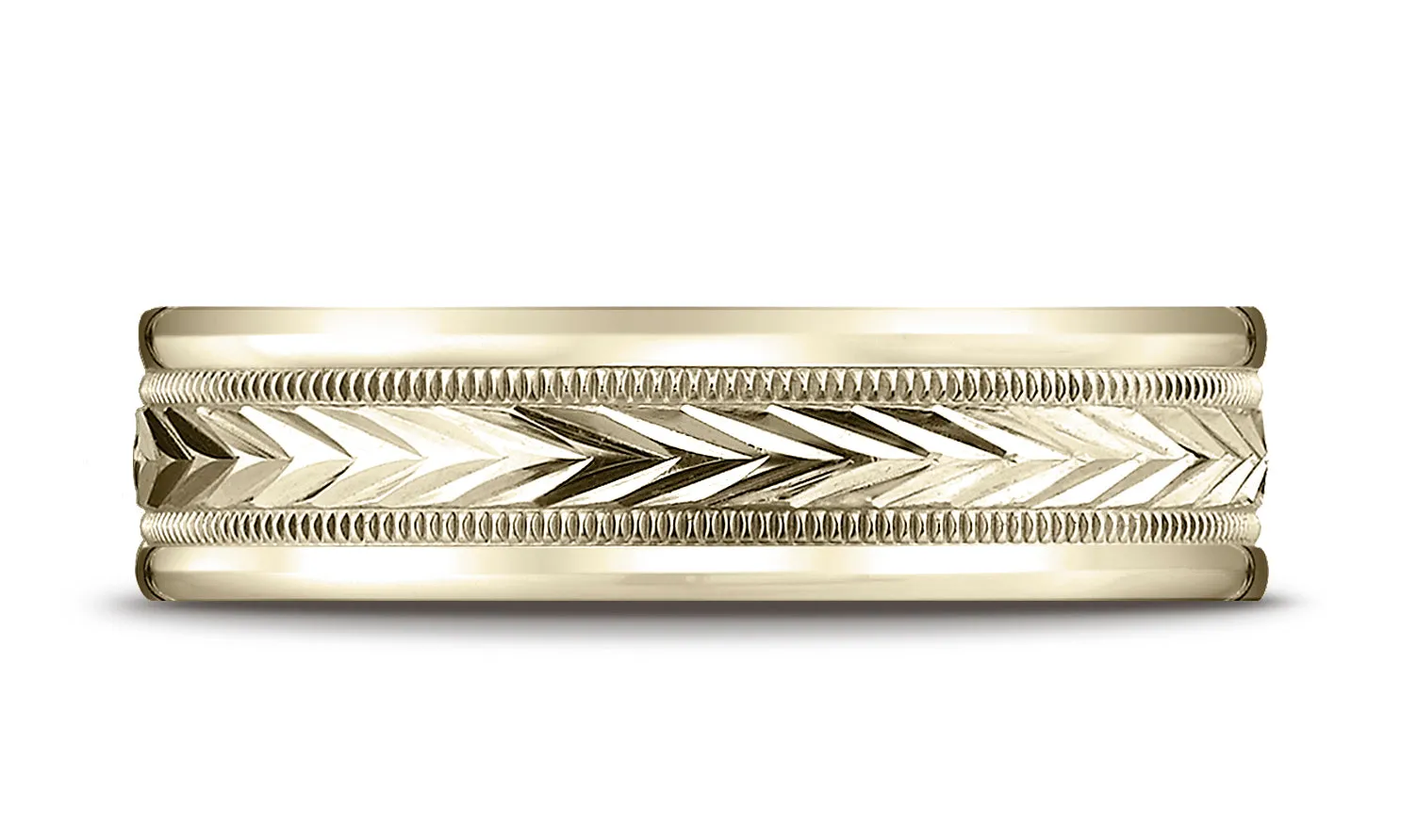 Benchmark 14K Yellow Gold 6mm Comfort-Fit Harvest of Love Round Edge Carved Design Wedding Band Ring