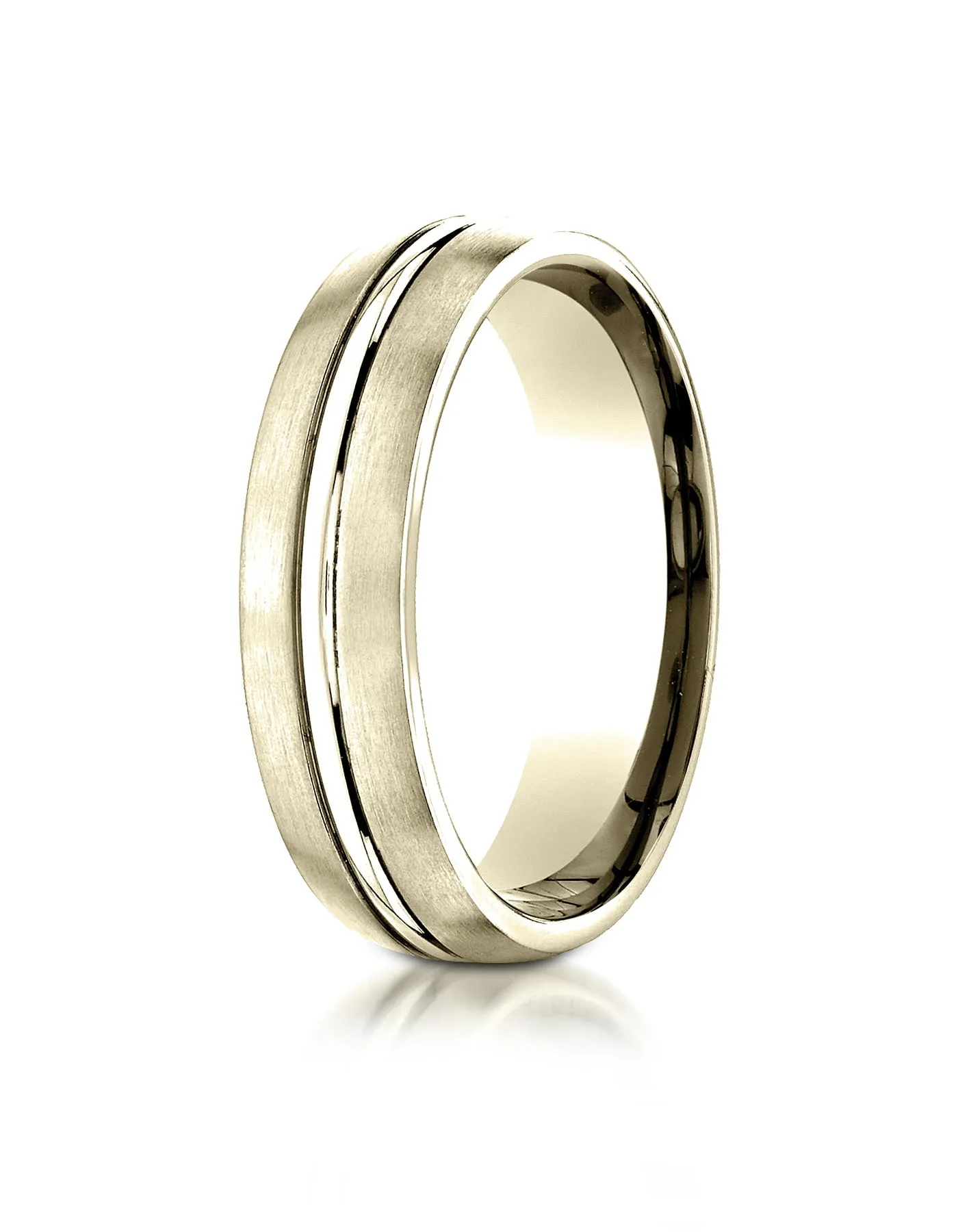 Benchmark 14k Yellow Gold 6mm Comfort-Fit Satin-Finished w/  High Polished Center Cut Carved Design Ring