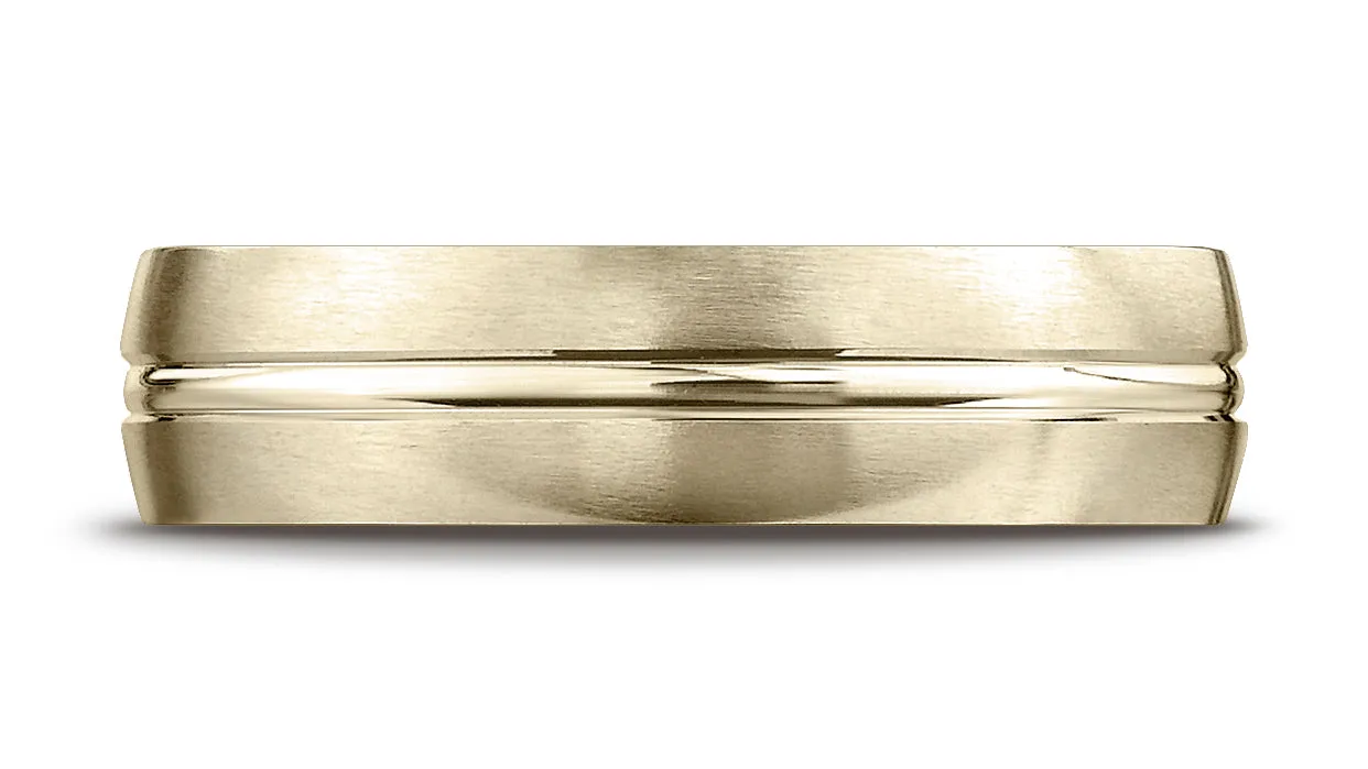 Benchmark 14k Yellow Gold 6mm Comfort-Fit Satin-Finished w/  High Polished Center Cut Carved Design Ring