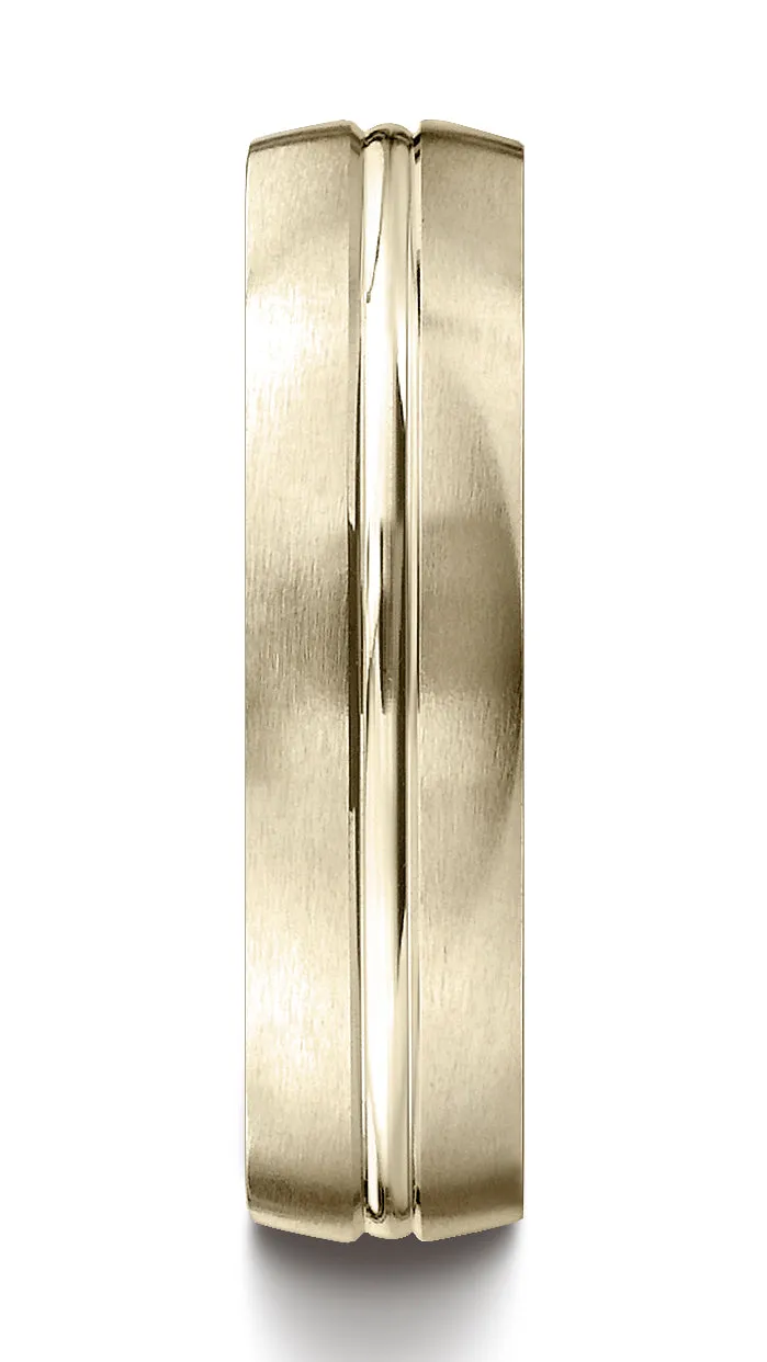 Benchmark 14k Yellow Gold 6mm Comfort-Fit Satin-Finished w/  High Polished Center Cut Carved Design Ring