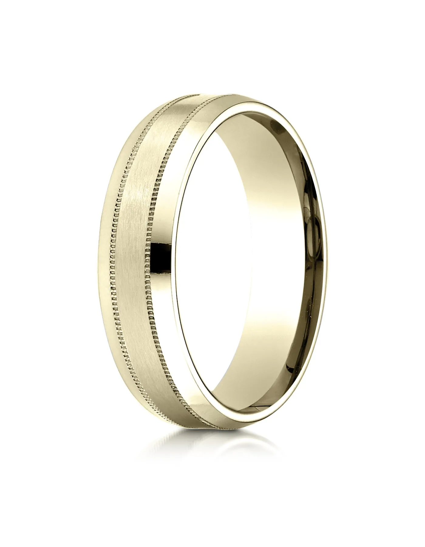 Benchmark 14K Yellow Gold 6mm Comfort-Fit Satin-Finished with Milgrain Carved Design Wedding Band Ring