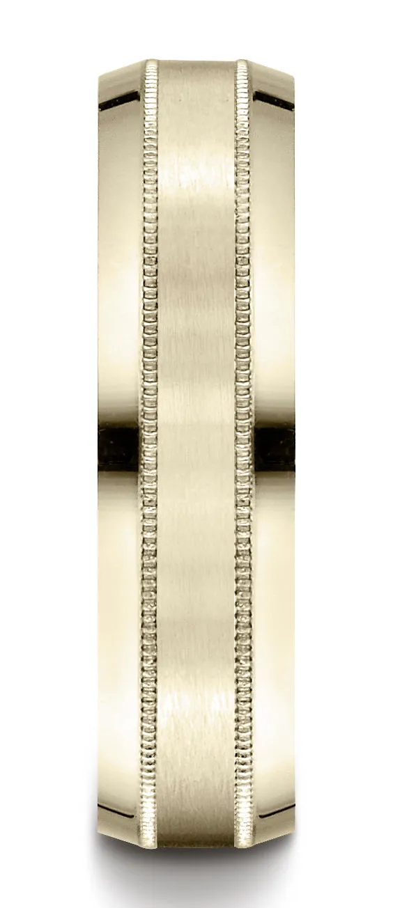 Benchmark 14K Yellow Gold 6mm Comfort-Fit Satin-Finished with Milgrain Carved Design Wedding Band Ring