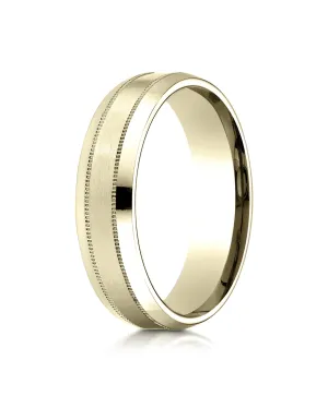 Benchmark 14K Yellow Gold 6mm Comfort-Fit Satin-Finished with Milgrain Carved Design Wedding Band Ring