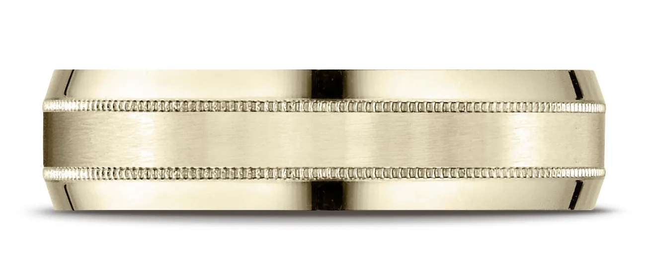 Benchmark 14K Yellow Gold 6mm Comfort-Fit Satin-Finished with Milgrain Carved Design Wedding Band Ring