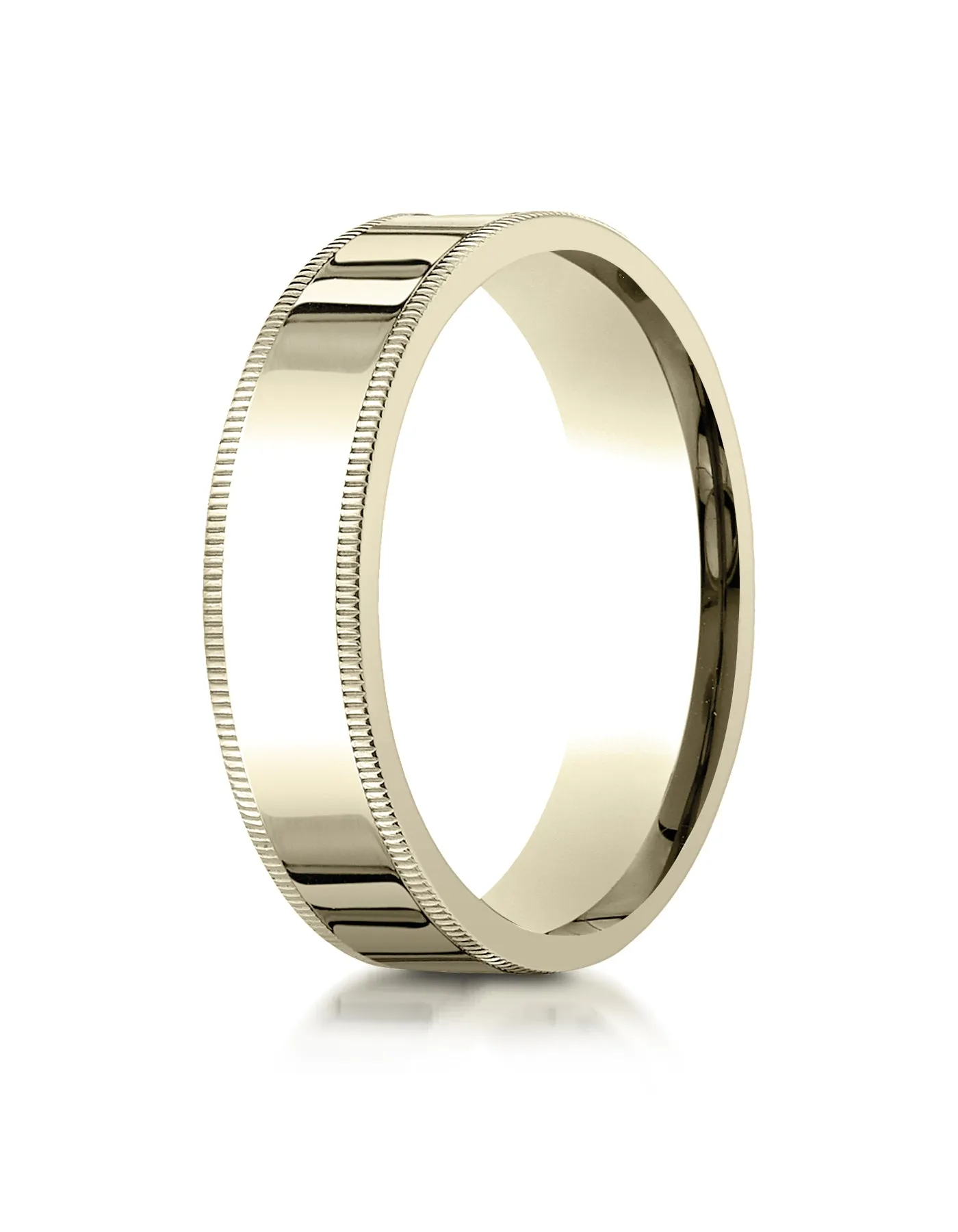 Benchmark 14K Yellow Gold 6mm Flat Comfort-Fit Wedding Band Ring with Milgrain (Sizes 4 - 15 )