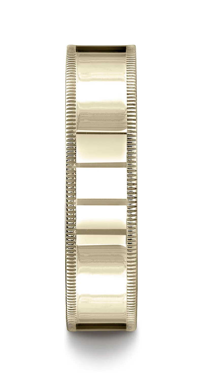 Benchmark 14K Yellow Gold 6mm Flat Comfort-Fit Wedding Band Ring with Milgrain (Sizes 4 - 15 )