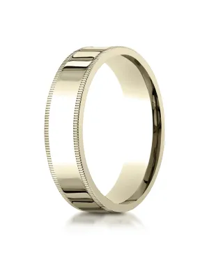 Benchmark 14K Yellow Gold 6mm Flat Comfort-Fit Wedding Band Ring with Milgrain (Sizes 4 - 15 )