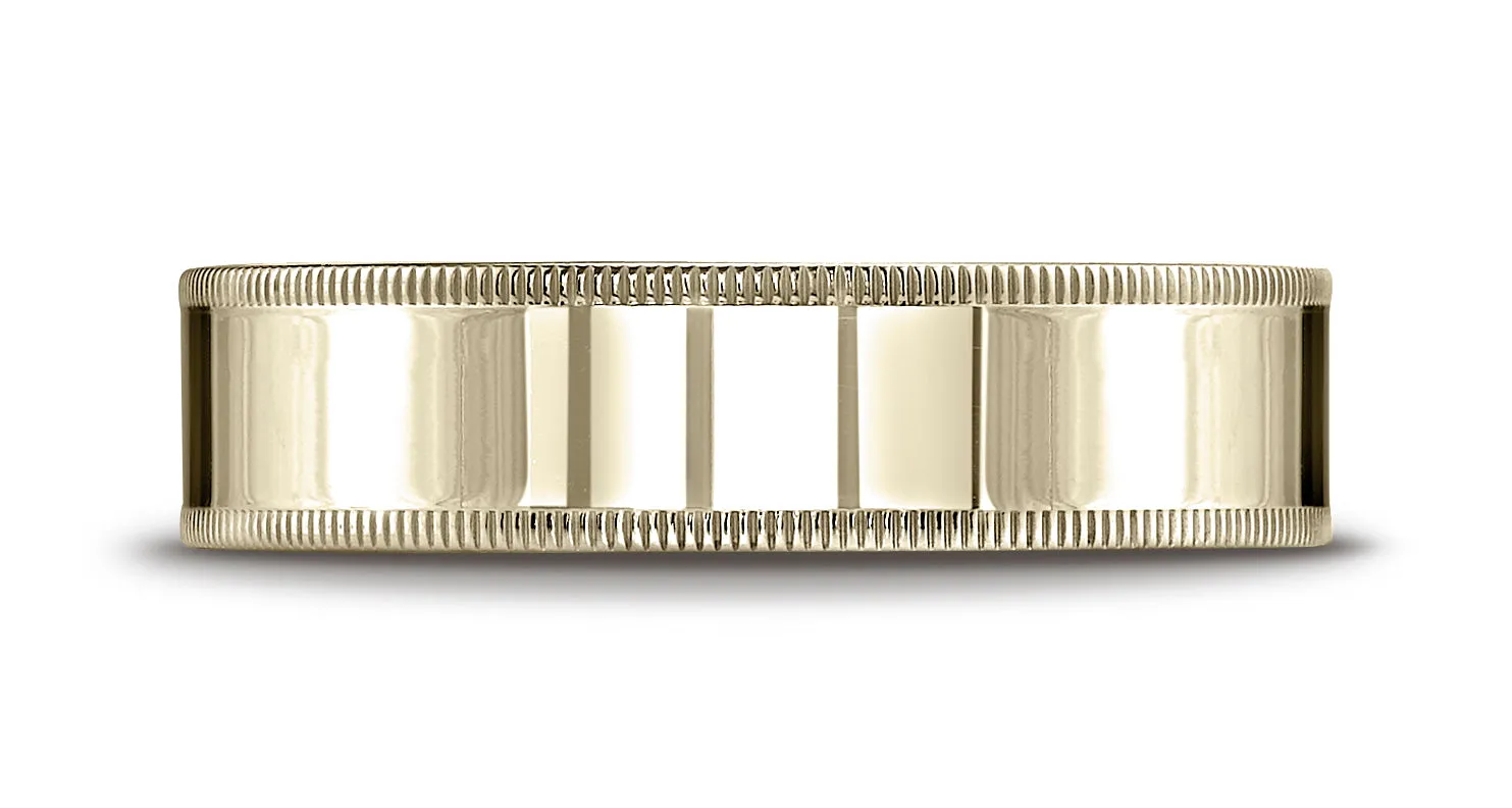 Benchmark 14K Yellow Gold 6mm Flat Comfort-Fit Wedding Band Ring with Milgrain (Sizes 4 - 15 )