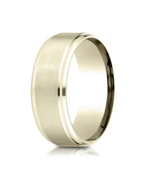 Benchmark 14K Yellow Gold 8mm Comfort-Fit Satin-Finished Drop Beveled Edge Carved Design Wedding Band