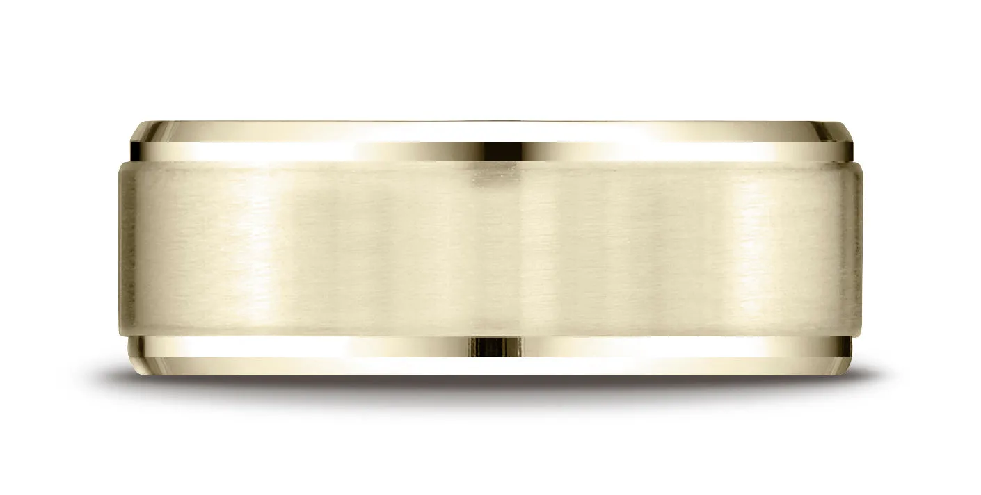 Benchmark 14K Yellow Gold 8mm Comfort-Fit Satin-Finished Drop Beveled Edge Carved Design Wedding Band
