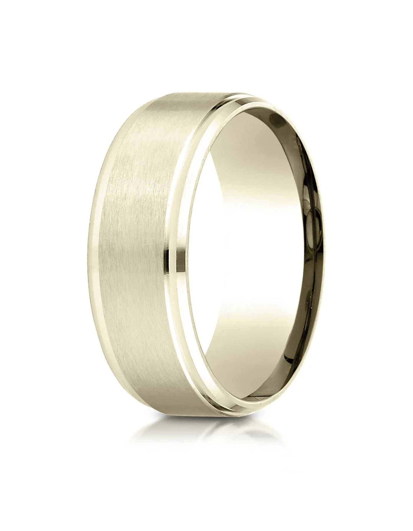 Benchmark 14K Yellow Gold 8mm Comfort-Fit Satin-Finished Drop Beveled Edge Carved Design Wedding Band