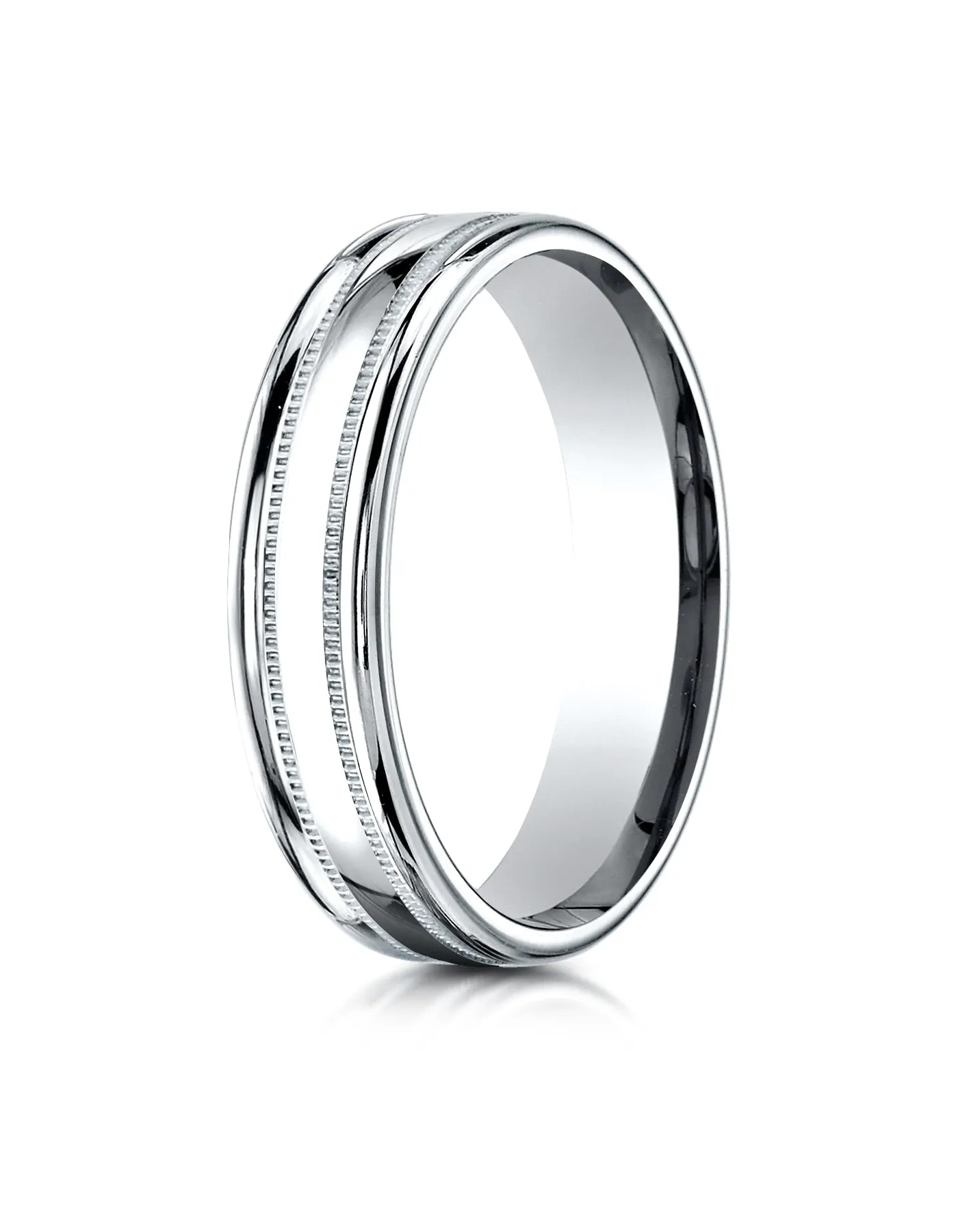 Benchmark 18K White Gold 4mm Comfort-Fit with a Round Edge and Milgrain Carved Design Wedding Band Ring