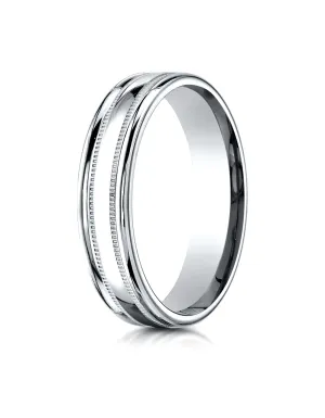 Benchmark 18K White Gold 4mm Comfort-Fit with a Round Edge and Milgrain Carved Design Wedding Band Ring