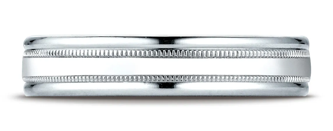Benchmark 18K White Gold 4mm Comfort-Fit with a Round Edge and Milgrain Carved Design Wedding Band Ring