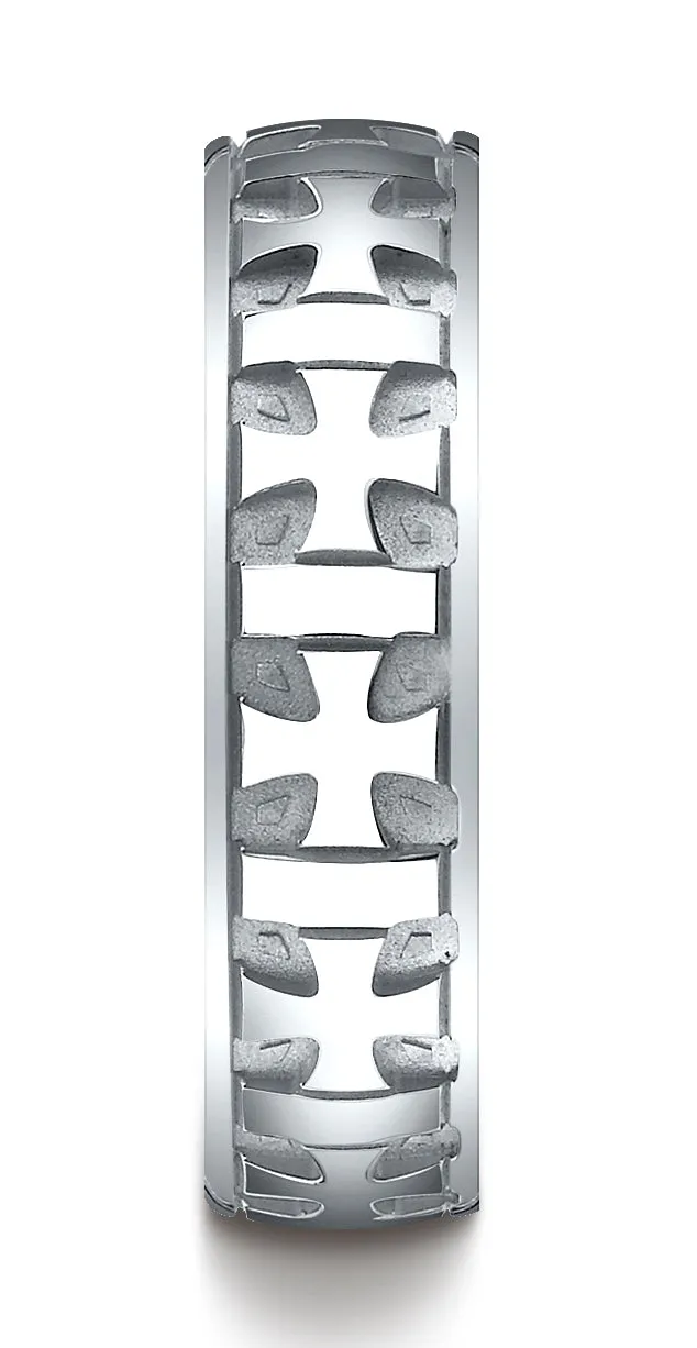 Benchmark 18K White Gold 6mm Comfort-Fit Gaelic Cross Carved Design Wedding Band Ring (Sizes 4 - 15 )