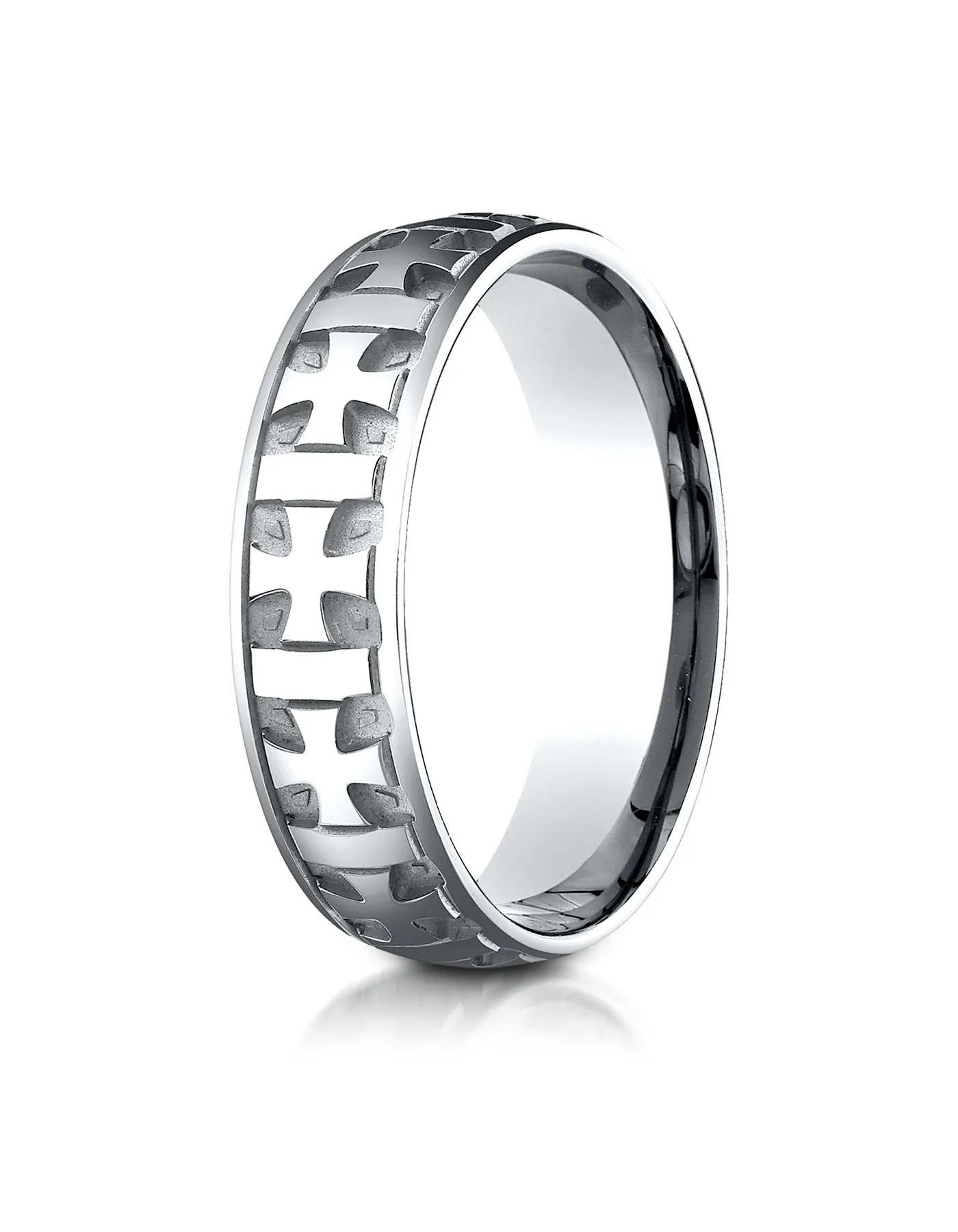 Benchmark 18K White Gold 6mm Comfort-Fit Gaelic Cross Carved Design Wedding Band Ring (Sizes 4 - 15 )